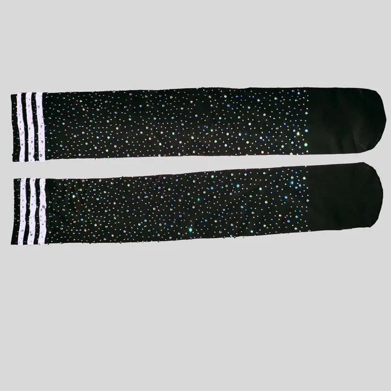 Rhinestone Knit Stockings Over The Knee — Black | KIMLUD