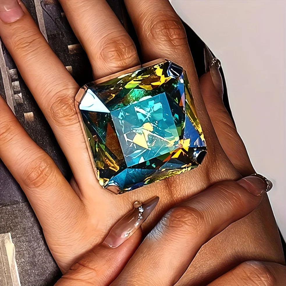 Crystal Ring Oversized Square Stone — Crystal | KIMLUD