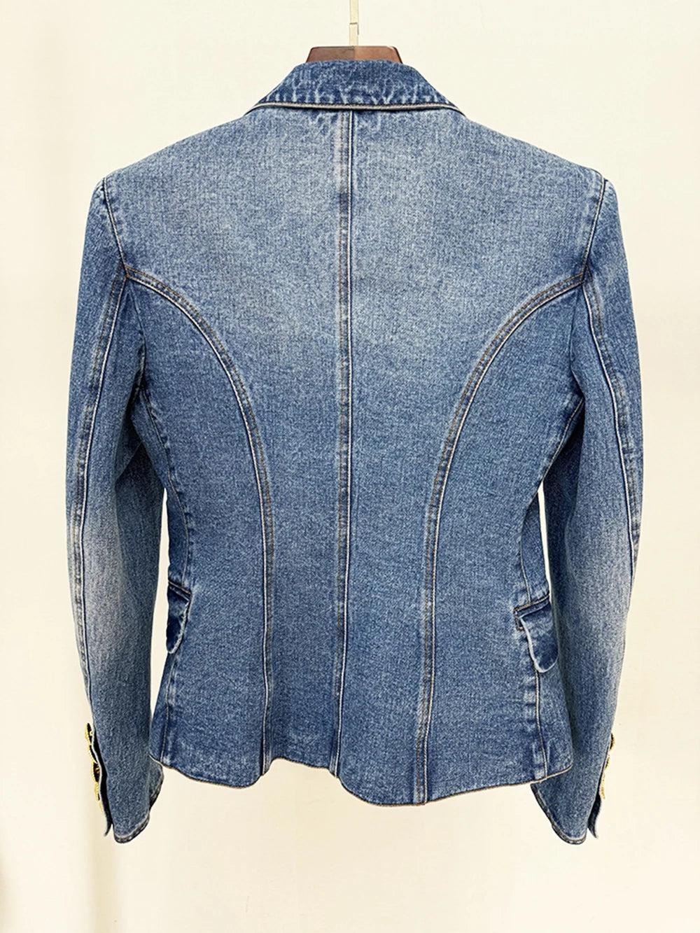 Modphy High Quality Women'S Double Breasted Slim Fit Denim Blazer Long Sleeve Jean Jacket High Waisted Pencil Mini Skirt Set