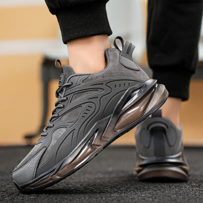Breathable Mesh Running Shoes Lightweight Non Slip — Black With Amber Accents | KIMLUD