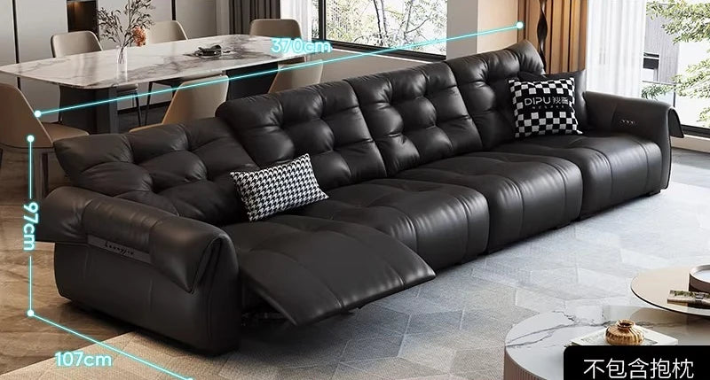 Full-Grain Leather Minimalist Multifunctional Sofa With Sculpted Modular Form — Black | KIMLUD
