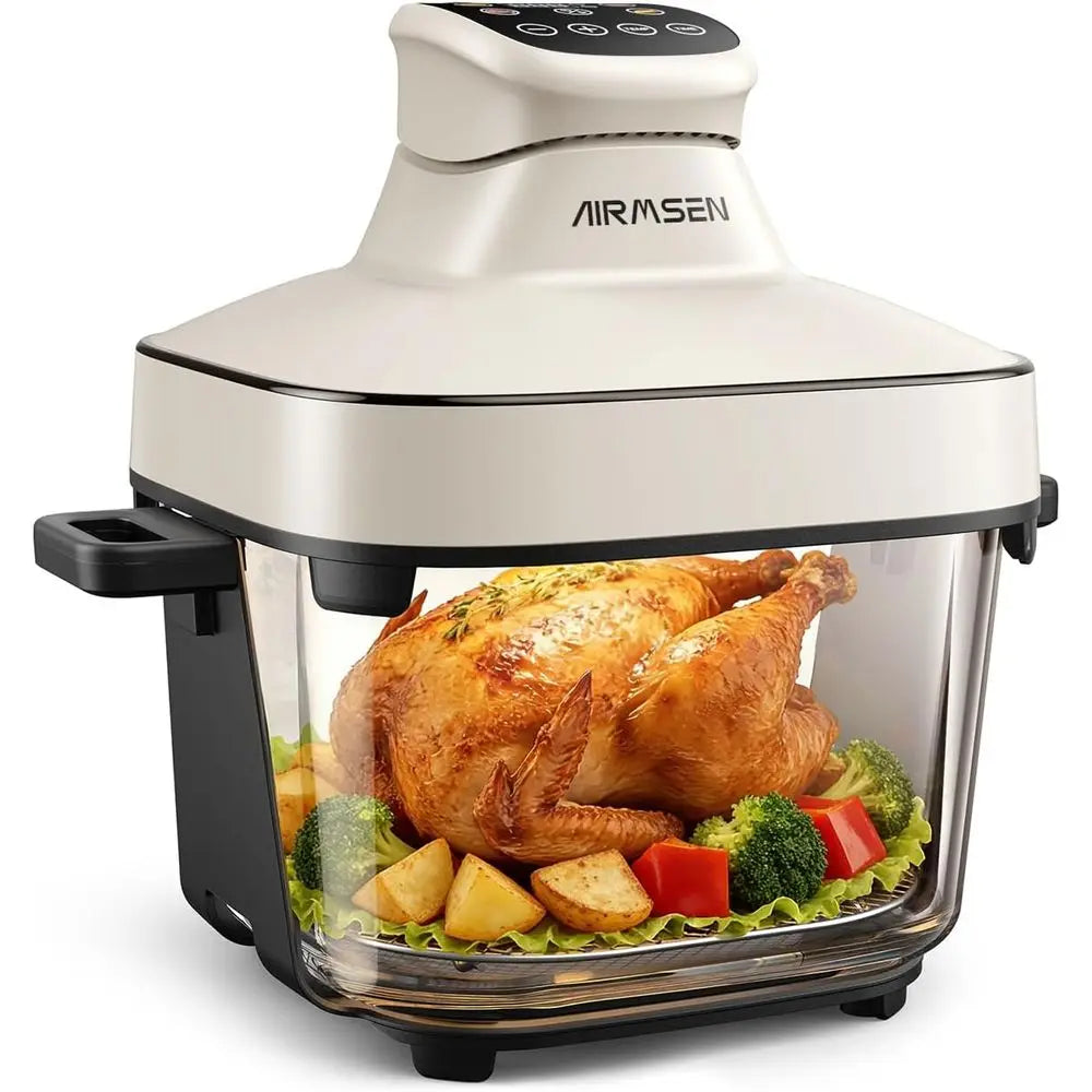 6.3 Qt Glass Air Fryer, 4 Settings & Manual, 105-400℉ Heat, 95% Less Oil, Auto-Pause, Safe for Dishwasher
