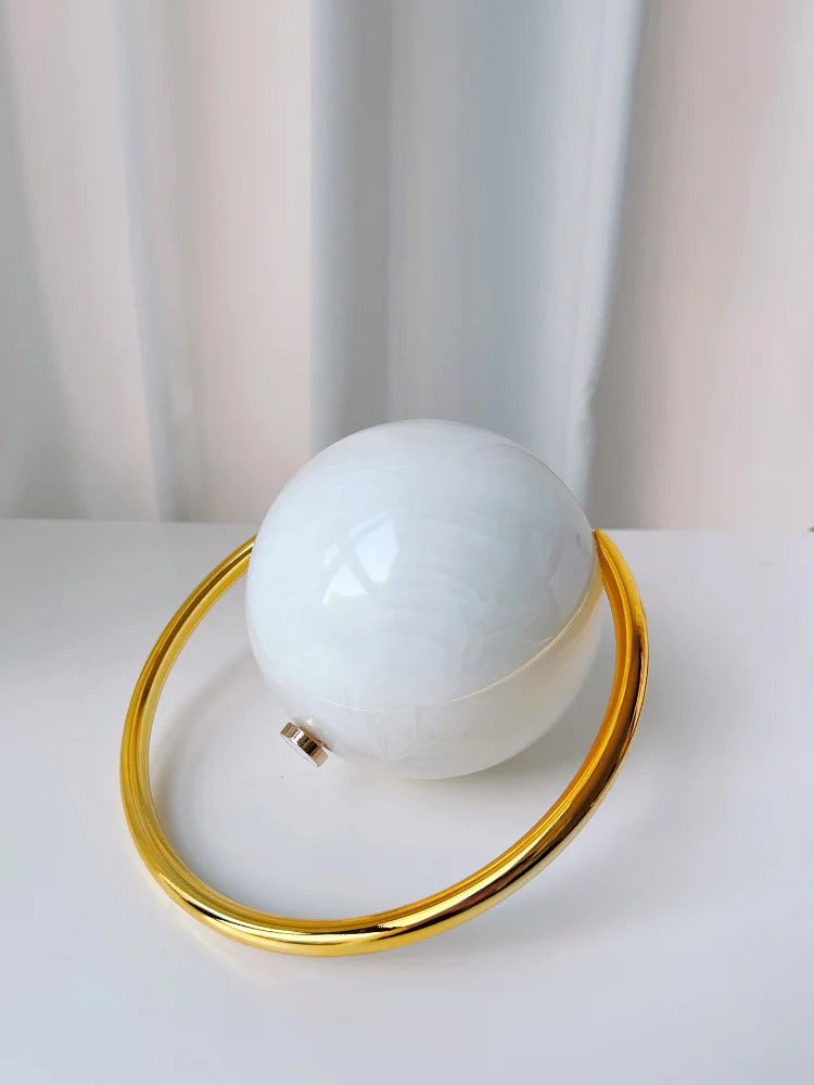 Marble Pattern Spherical Banquet Bag Electroplated Handle — Marble | KIMLUD