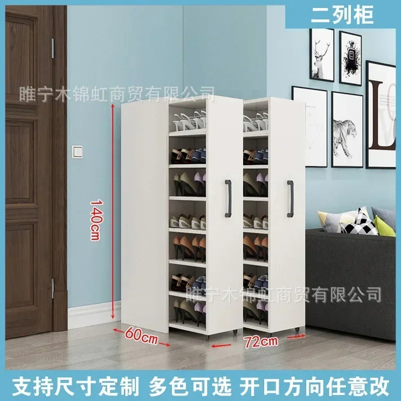 Sliding dustproof shoe cabinet, large capacity wheeled side pull shoe rack storage drawer type seam storage cabinet at home entr