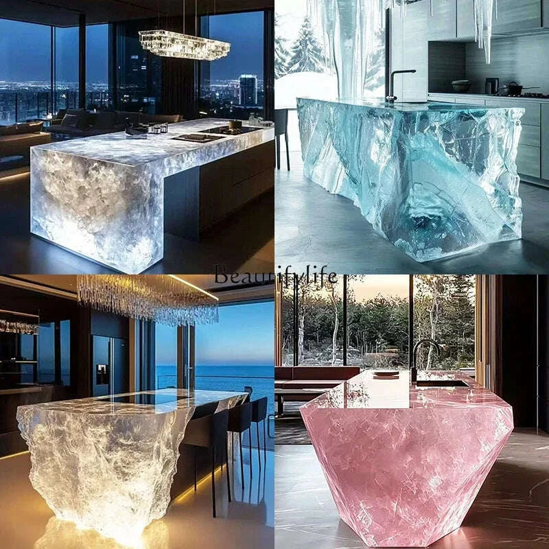 KIMLUD, Transparent Island Villa Bar Home Art High-end Resin Glacier Coffee Table, KIMLUD Womens Clothes