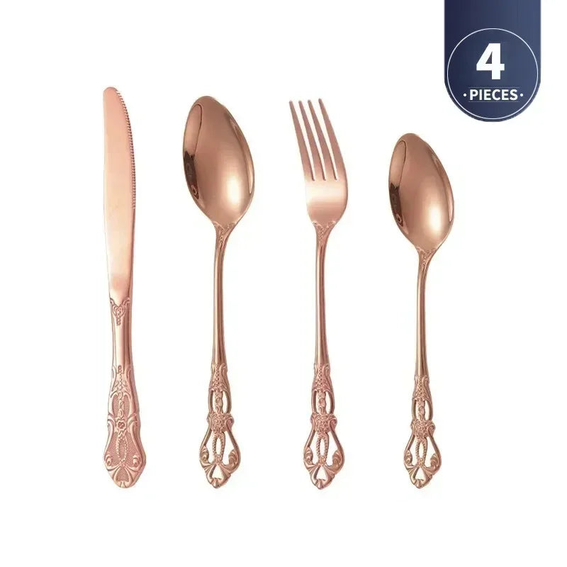 Gold-Plated Stainless Steel Cutlery Set Royal European Spoon Fork Collection — Golden | KIMLUD