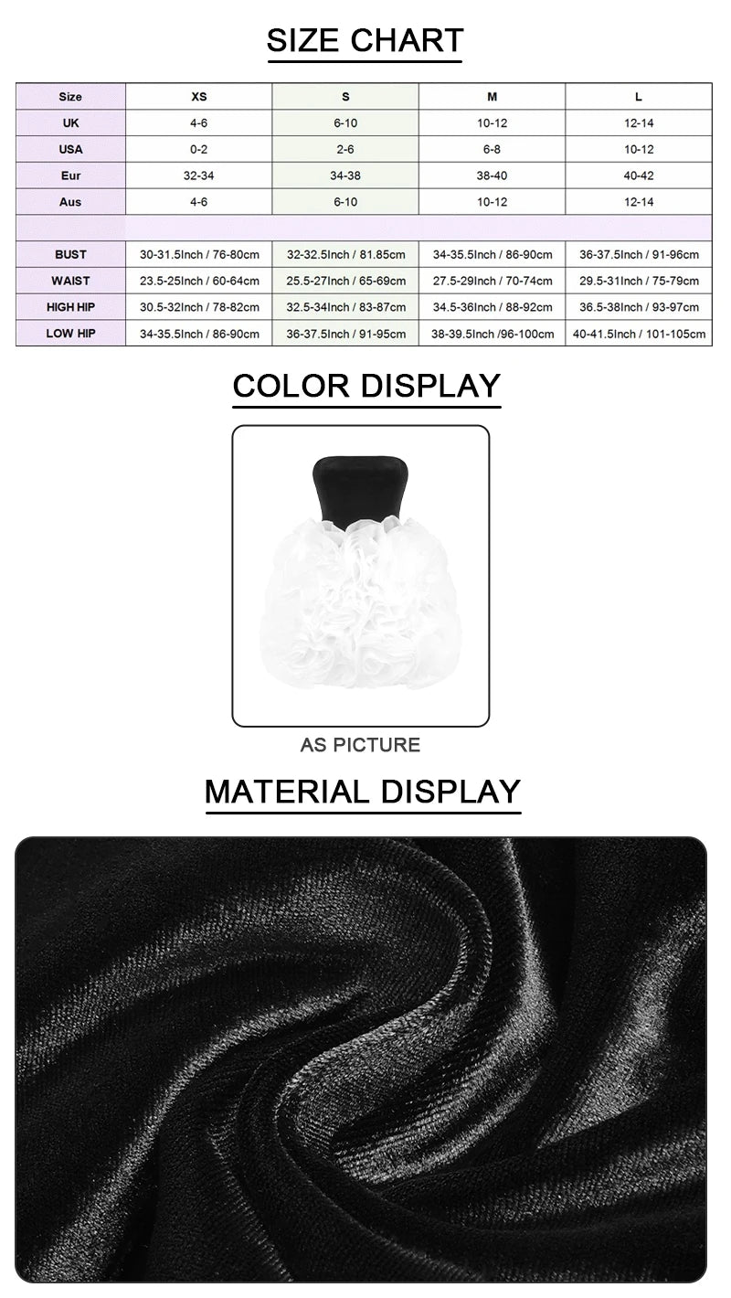 VC Black and White Ruffled Short Dress Tube Velvet Top Sleeveless Open Back 3D Structured Flowers Cocktail Party Mini Ball Gown