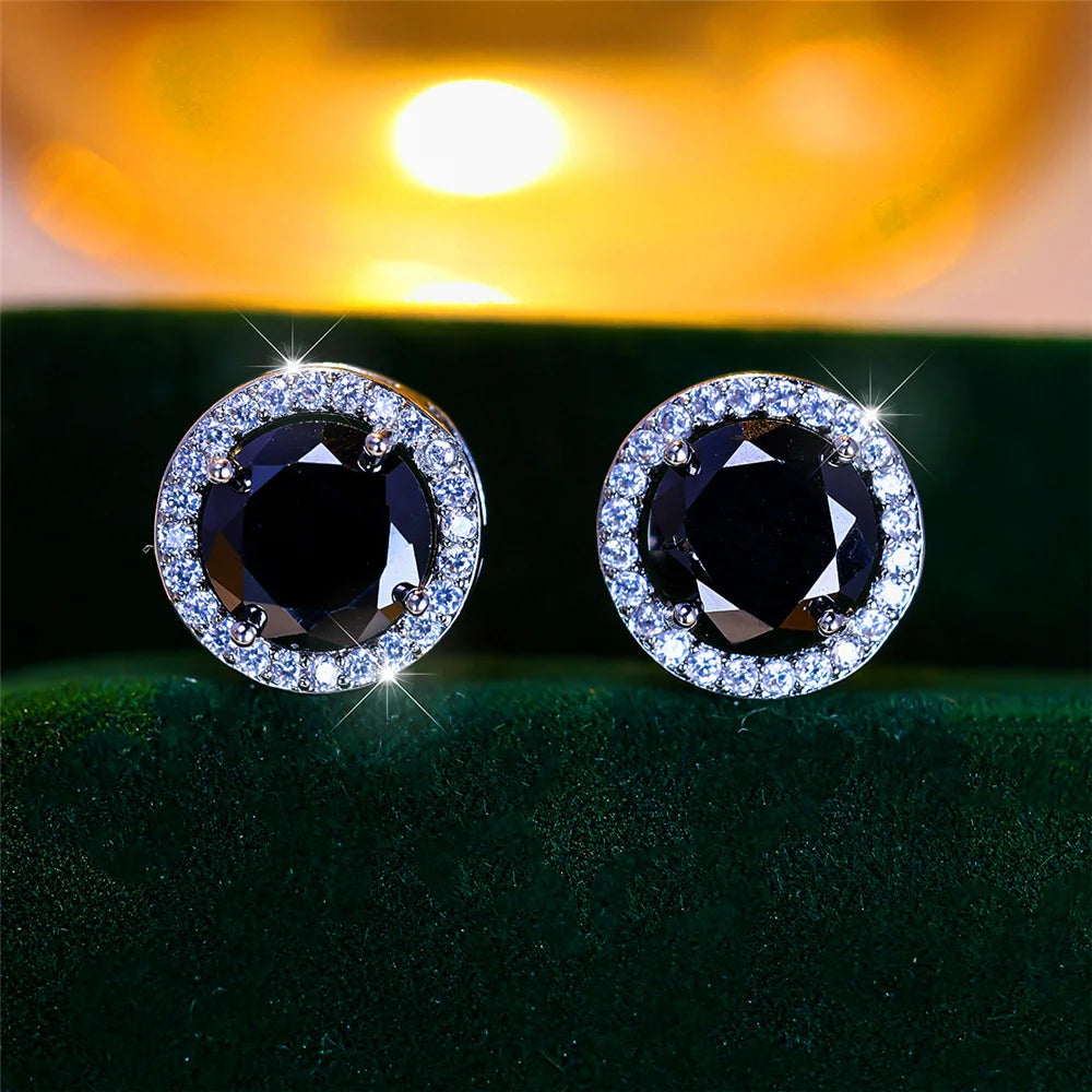 Crystal Stud Earrings Round — Purple Blue Green | KIMLUD