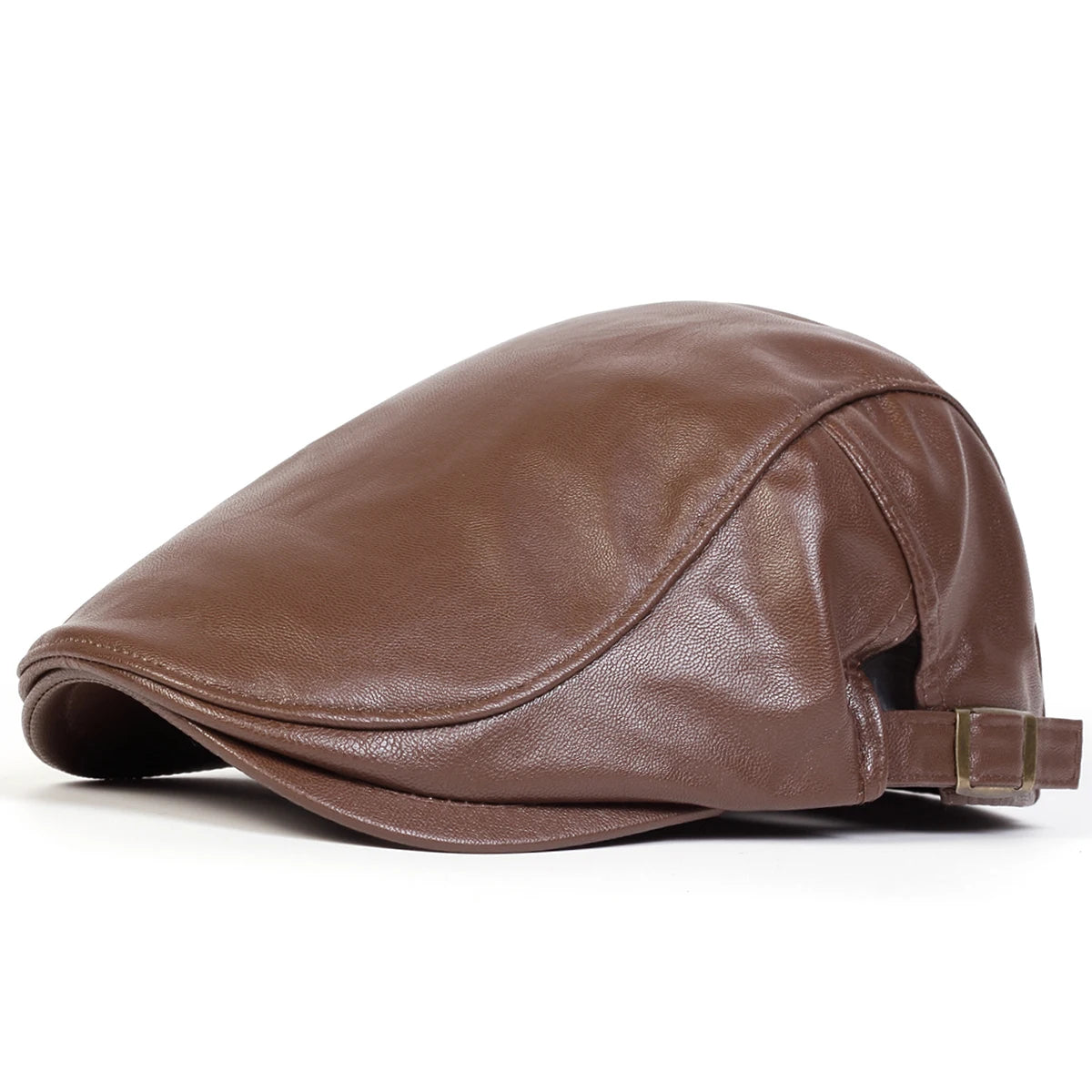 PU Leather Newsboy Cap Retro British Painter Hat — Black | KIMLUD
