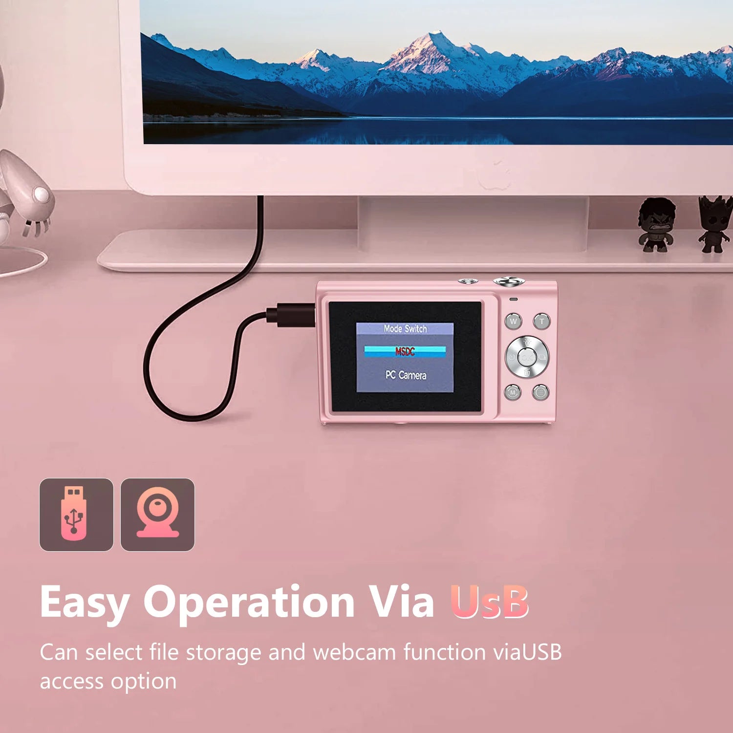 Plastic Vlogging Camera 4K Autofocus — Pink | KIMLUD