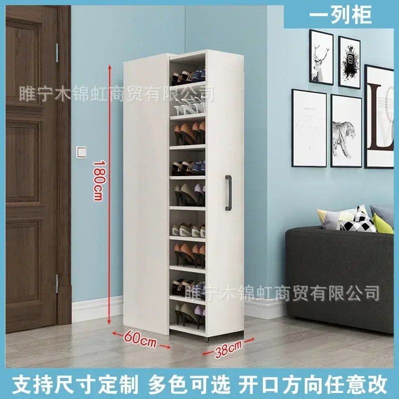 Sliding dustproof shoe cabinet, large capacity wheeled side pull shoe rack storage drawer type seam storage cabinet at home entr