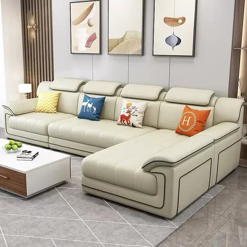 Nordic Wood Frame Sofa Two-Seater With Armrests In Soft Upholstery — Beige | KIMLUD