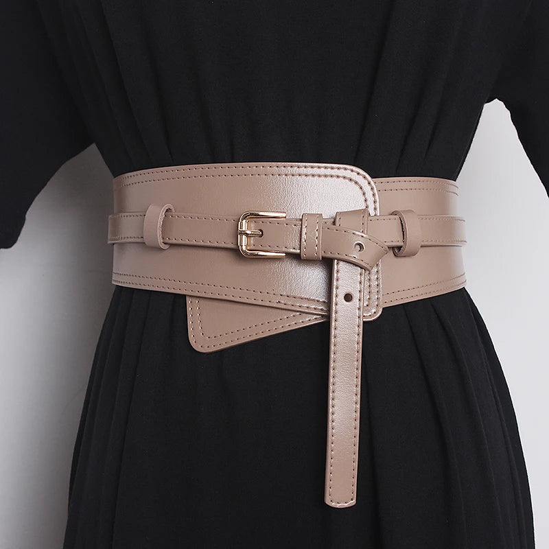 Irregular Wide Corset Strap 2022 Cow Leather Adjustable Women Waist Belt Khaki Coffee Black Real leather Dress Cinture Waistband
