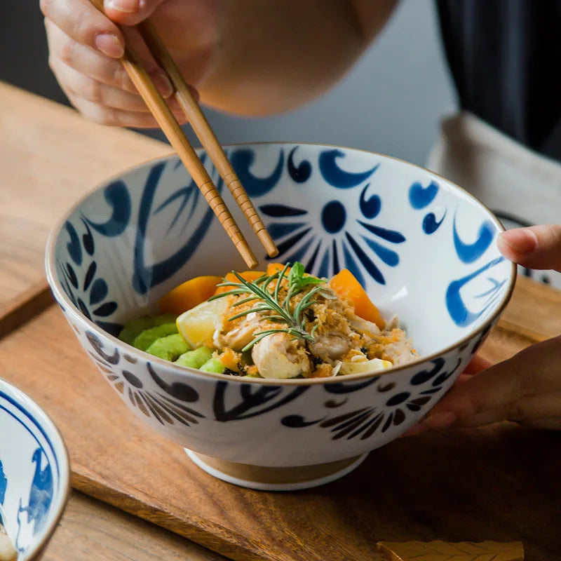 Hat-Bowl Porcelain 7.5-Inch Ramen Bowl — Blue-White | KIMLUD