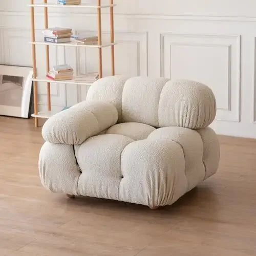 Fabric Block-Style Modern Minimalist Sofa For Compact Balcony Living — White | KIMLUD