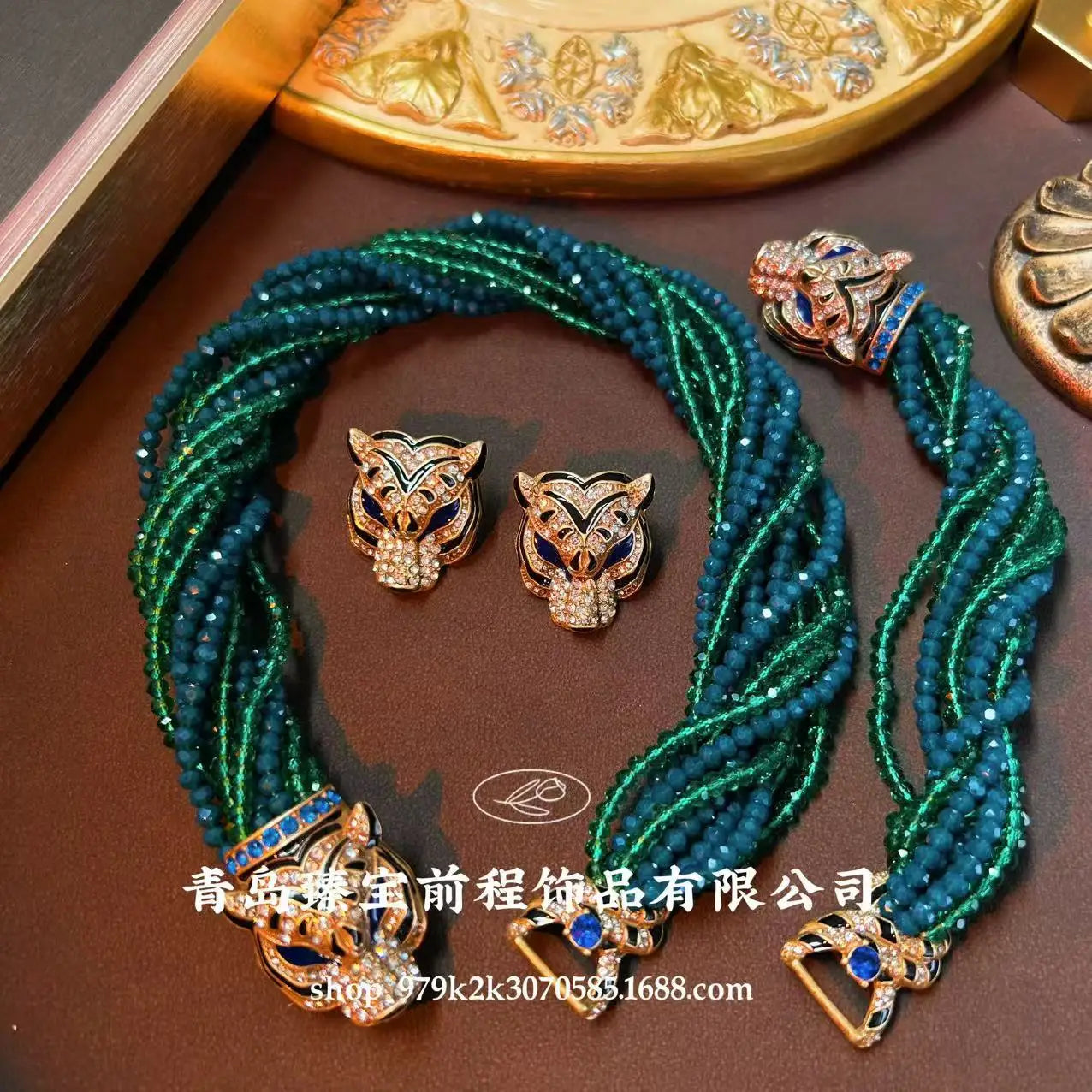 Enamel Leopard Beaded Necklaces — Antique Gold | KIMLUD