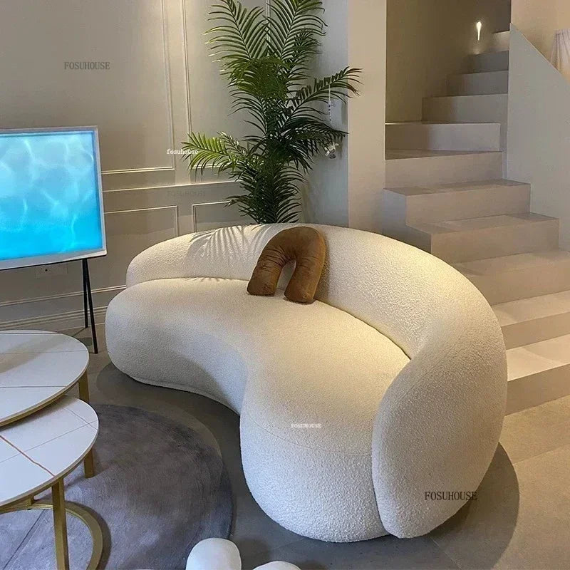 Curved Living Room Sofa Two Seater — Cream | KIMLUD