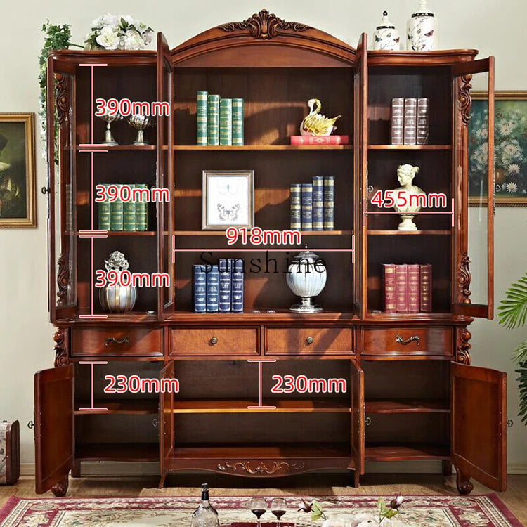 American solid wood four-door large bookcase large capacity shelf