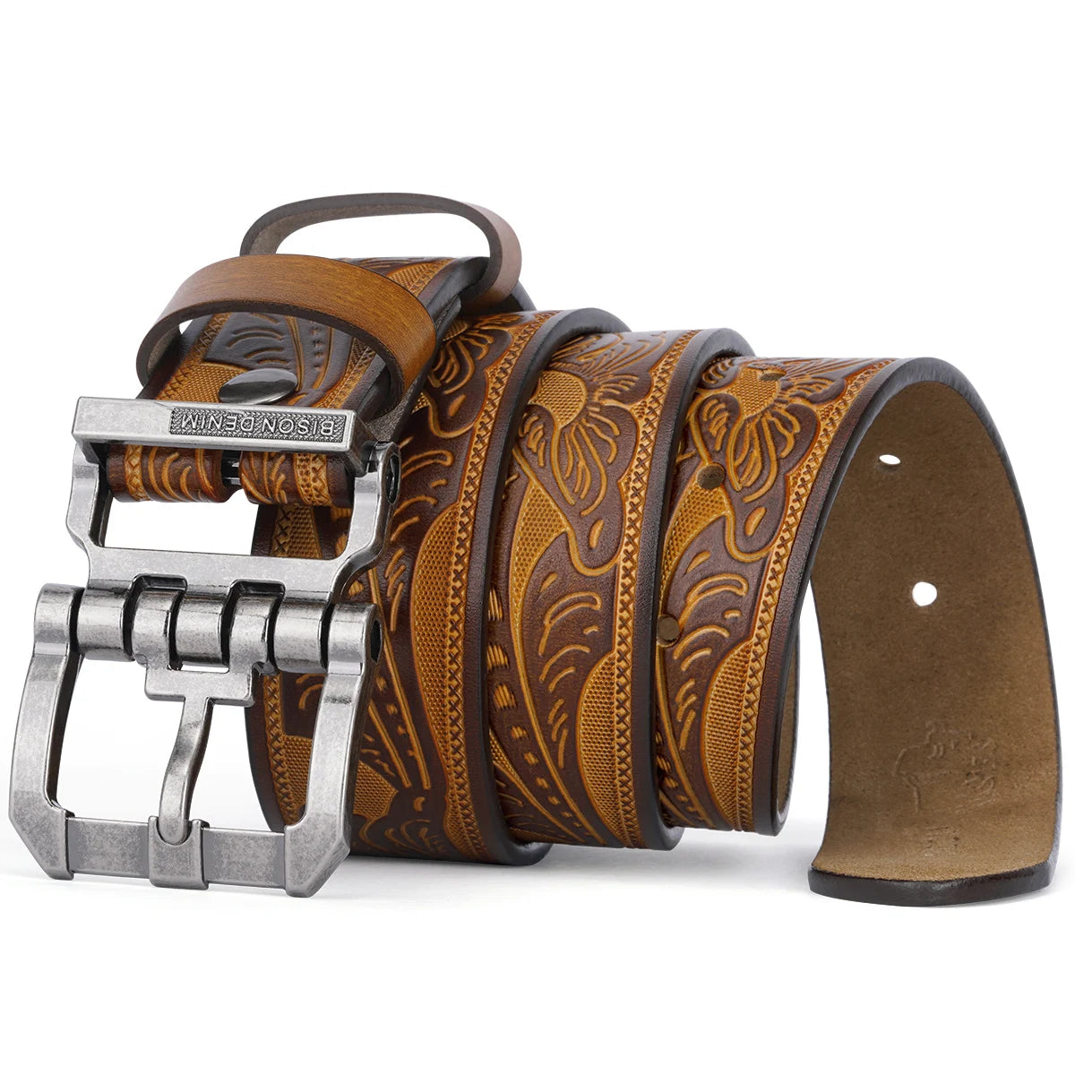 Cow Split Leather Belt Pin Buckle — Black | KIMLUD