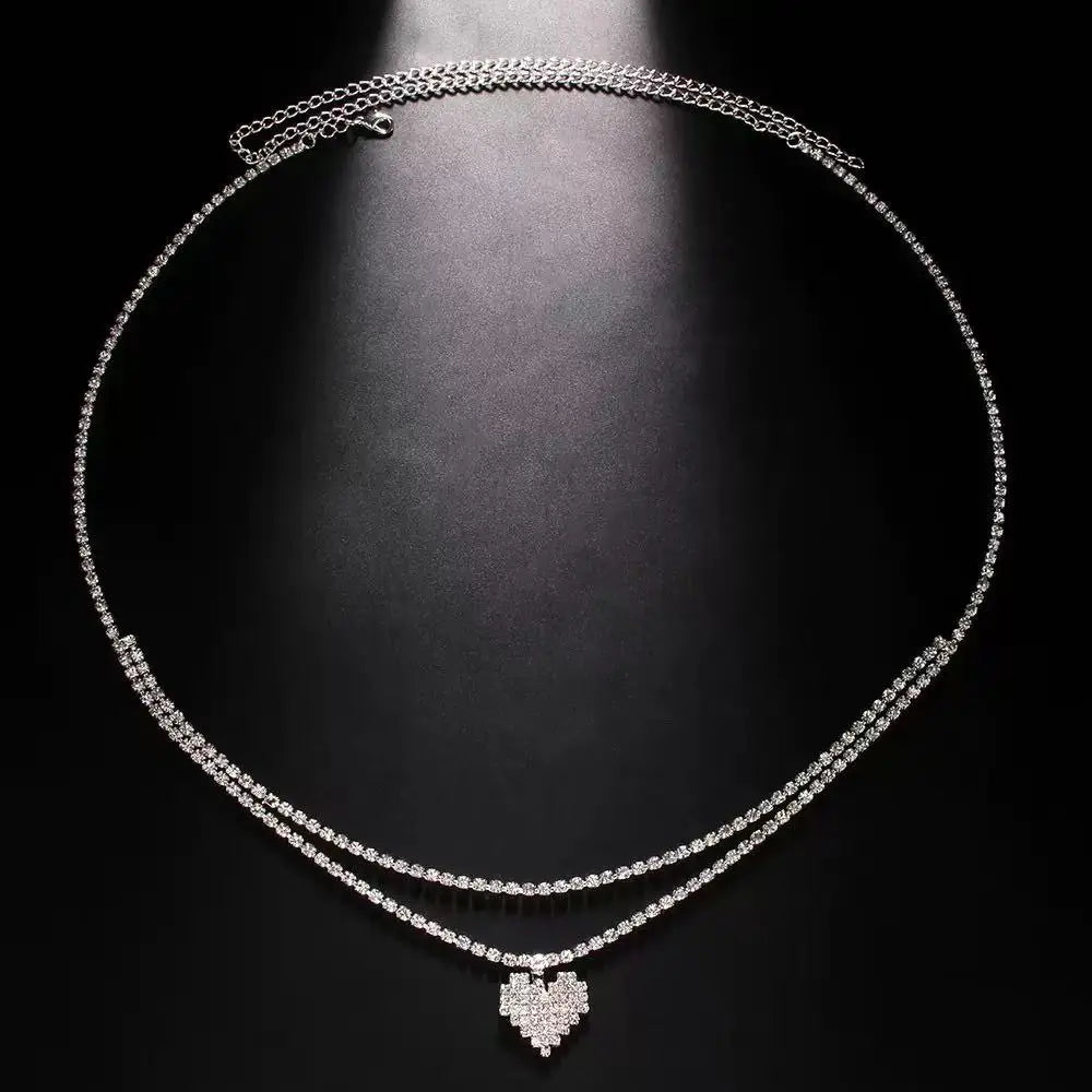 Belly Chain – Double Chain Water Drop – Rhinestone – Silver | KIMLUD