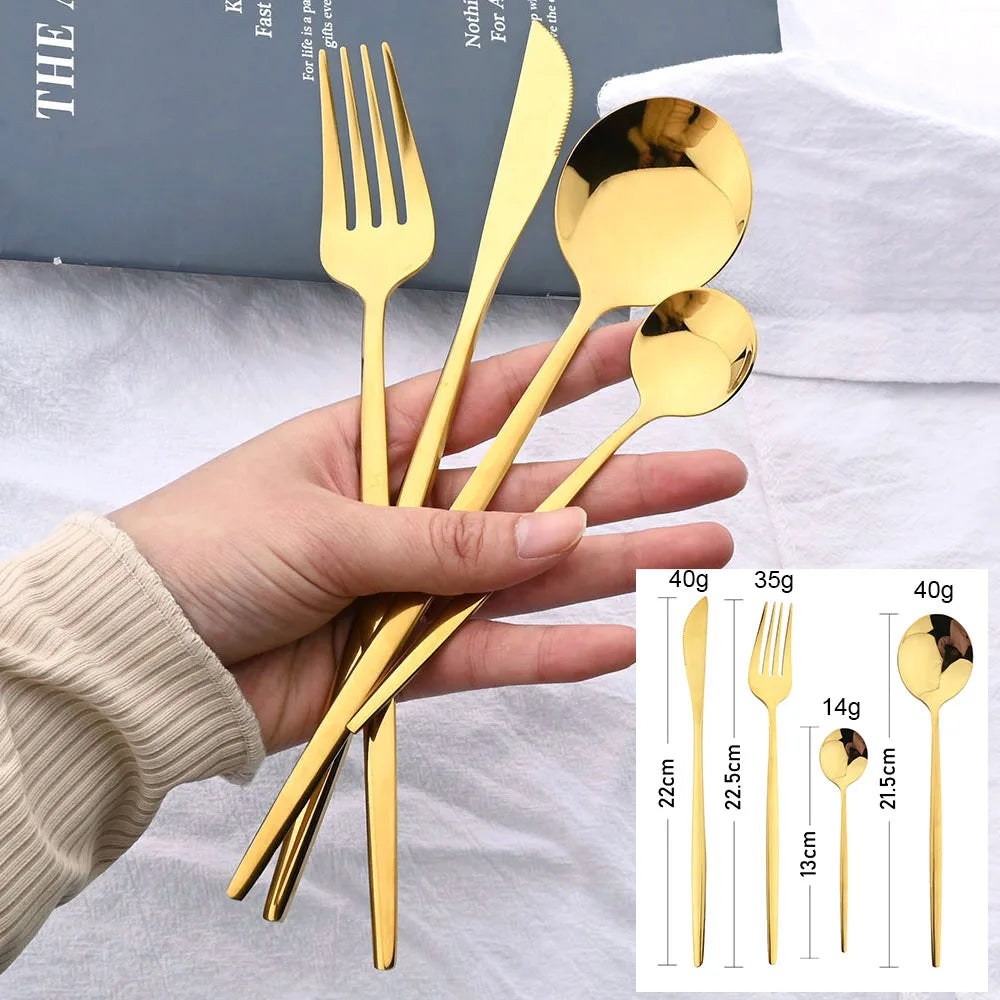 Gold Tone Cutlery Set With Black Handles — Black | KIMLUD