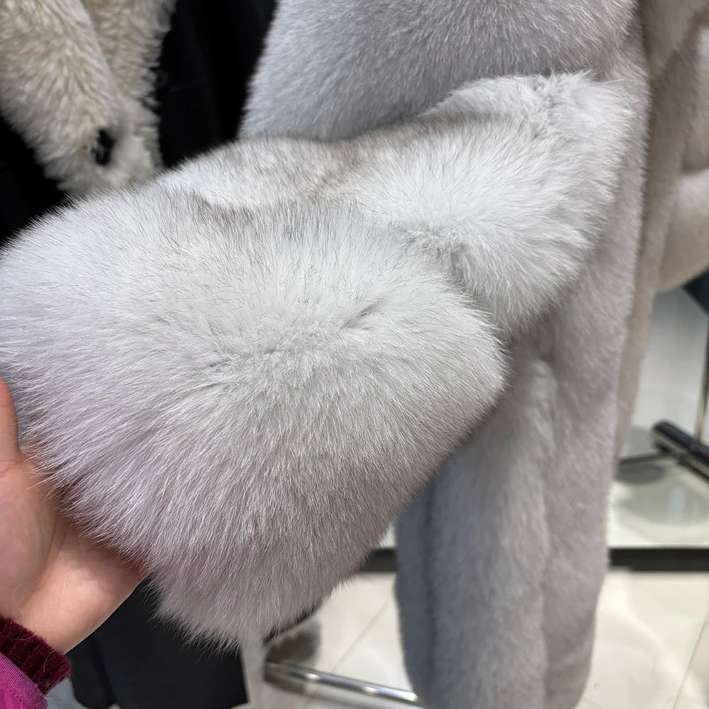 KIMLUD, YOLOAgain 2025 Winter Warm Long Luxury Real Fox Fur Jacket Coat Women 120cm length, KIMLUD Womens Clothes