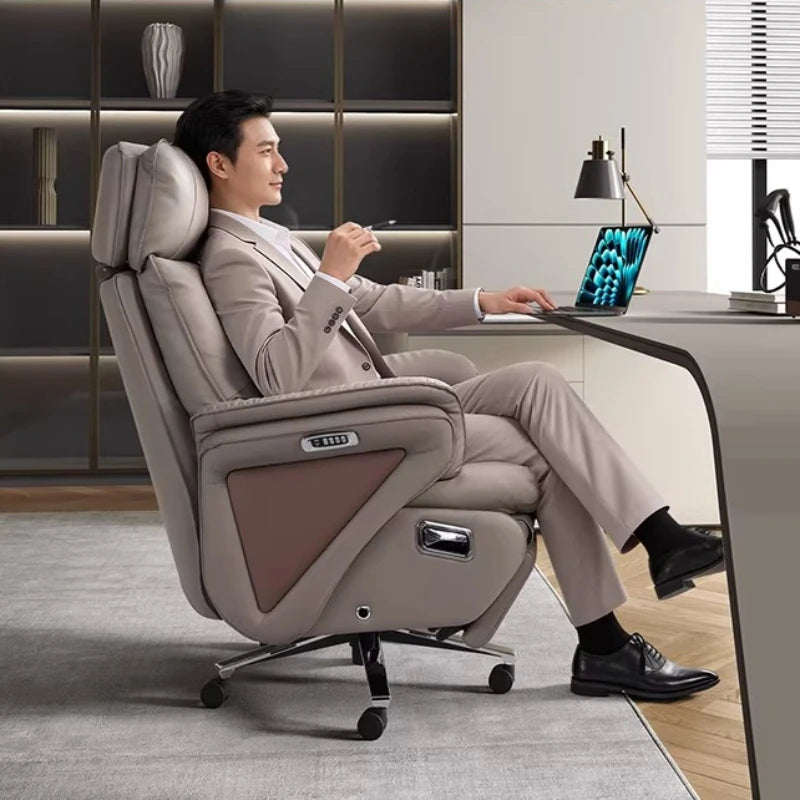 Genuine Leather Reclining Gaming Chair — Gray | KIMLUD
