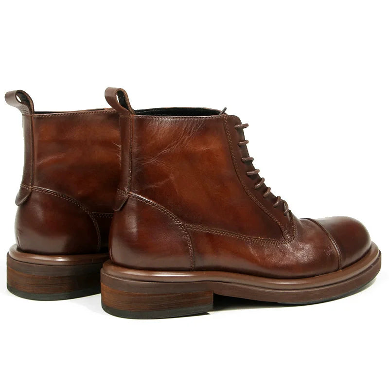 high-quality Men's boots Genuine leather Motorcycle boots Handmade leather boots Business high top formal shoes wear resistant
