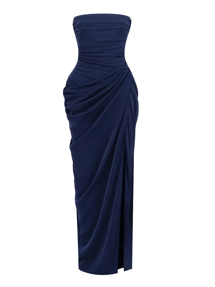 Dresses – Strapless Backless Lace-Up Ruched – Polyester | KIMLUD