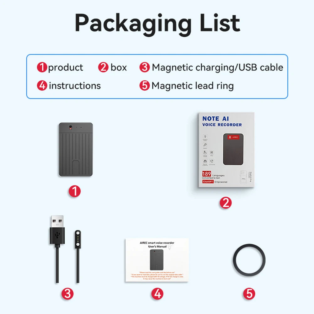 KIMLUD, ChatGPT-4 AI Voice Recorder LED Indicator AI Notetaking Device 500mAh Intelligent Note Voice Recorder for International Exchange, KIMLUD Womens Clothes