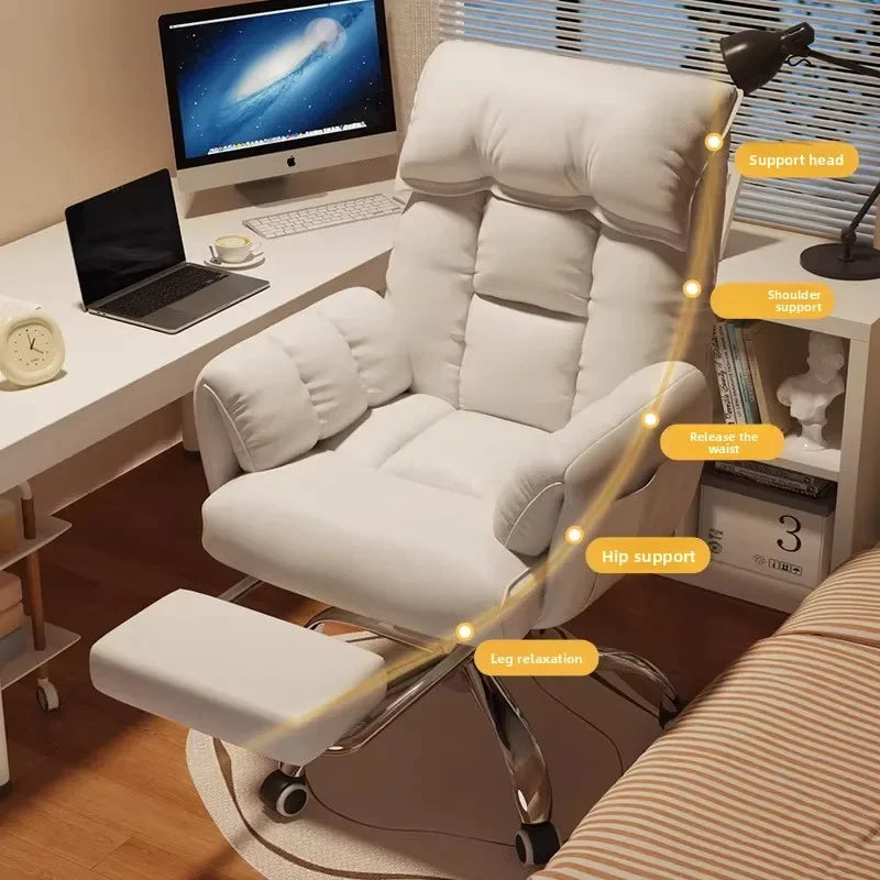 Ergonomic Desk Chair With Recliner And Lounge — Cream Ivory | KIMLUD