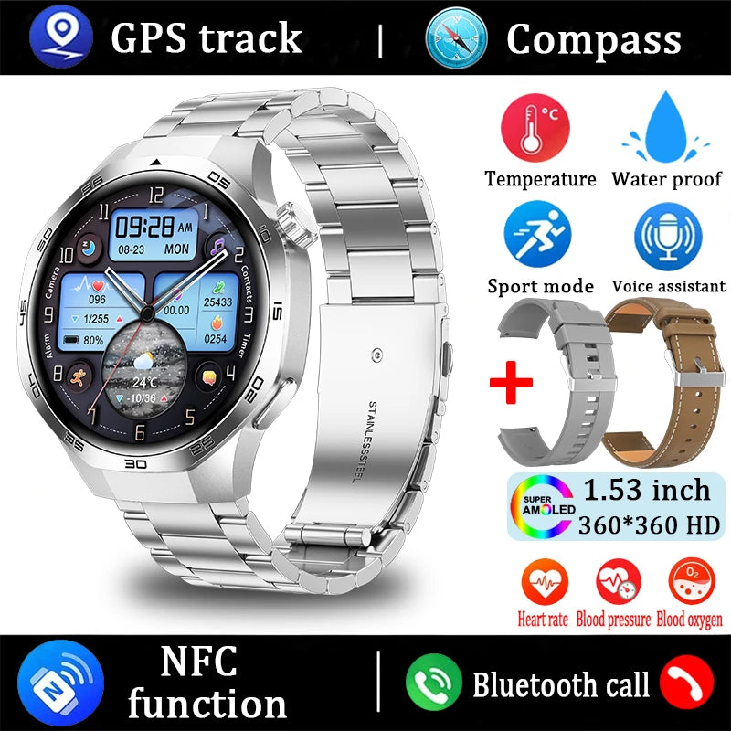 For Huawei Watch GT5 Pro Smart Watch 1.53 Inch HD AMOLED Screen NFC GPS Tracker Bluetooth Call Health Monitoring Watch Men Women