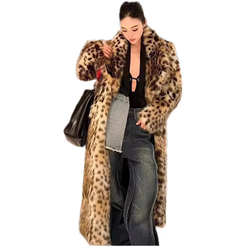 Faux Fur Coat – Leopard Print Long – Faux Fur – Leopard Print | KIMLUD