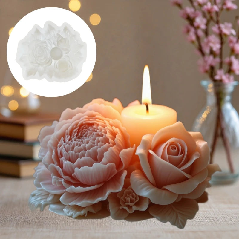 KIMLUD, Peony Rose Bud Bouquet Candle Silicone Mold Peony Flower Clusters Candle Mould Christmas Gift Flower Bundle Resin Gypsum Molds, KIMLUD Womens Clothes