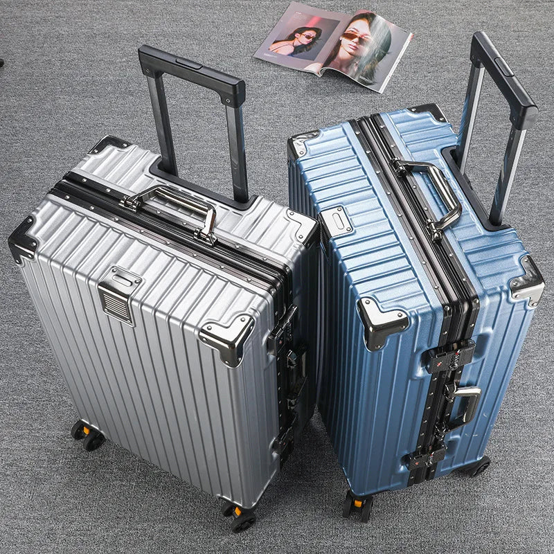 Premium Durable Aluminum Ribbed Luggage Large Capacity — Silver | KIMLUD