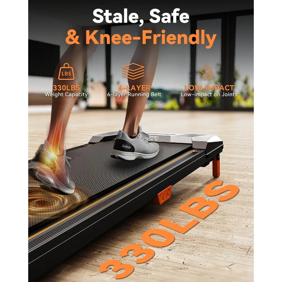 Under Desk Walking Pad Treadmill Compact 2.5HP 330lbs Capacity Home Use — Black | KIMLUD