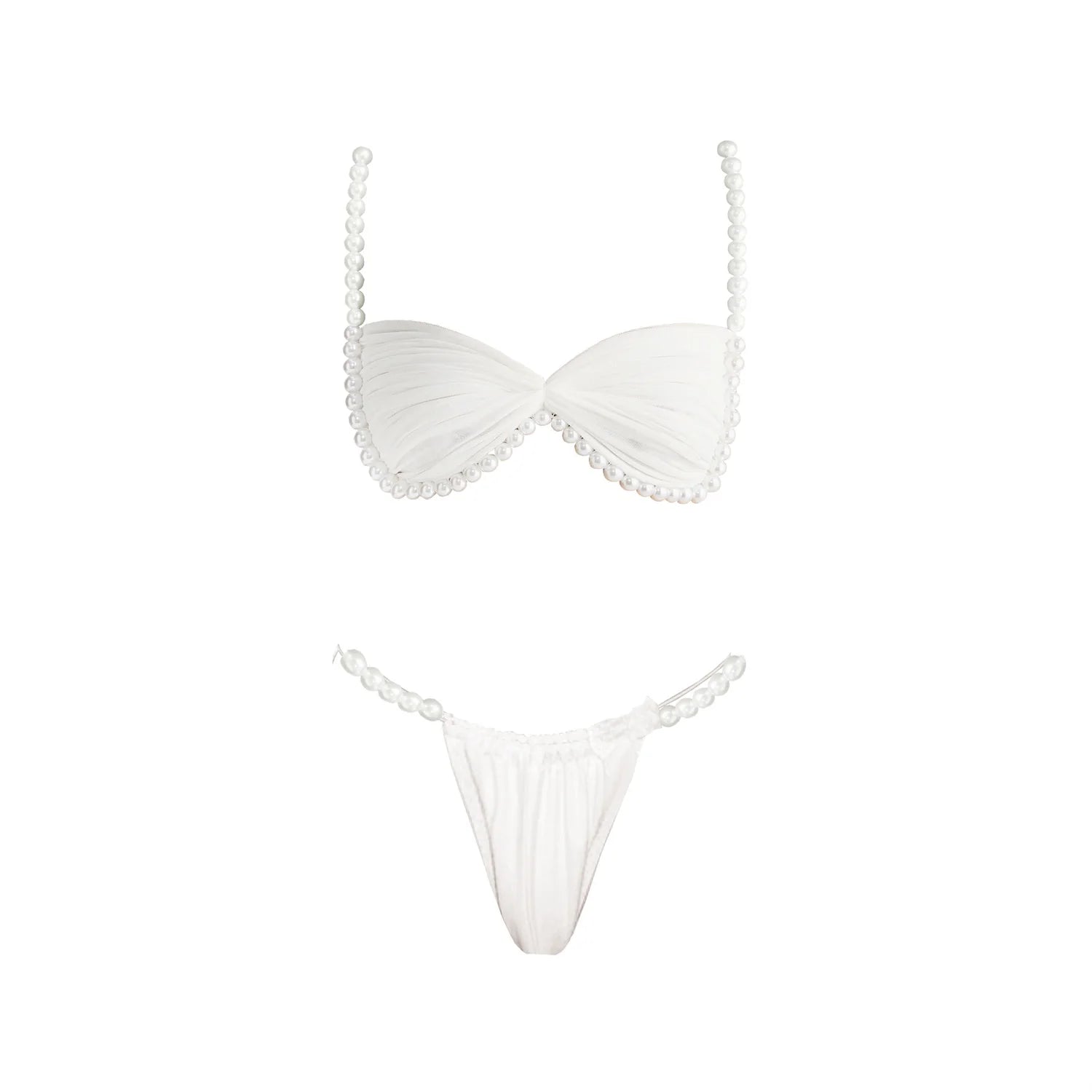 Pearl 3Pcs Bikini Set 2025 Bandeau Biquini Women Sexy Swimsuit Push Up Swimwear Female Mesh Skirt White Bathing Suit Beachwear