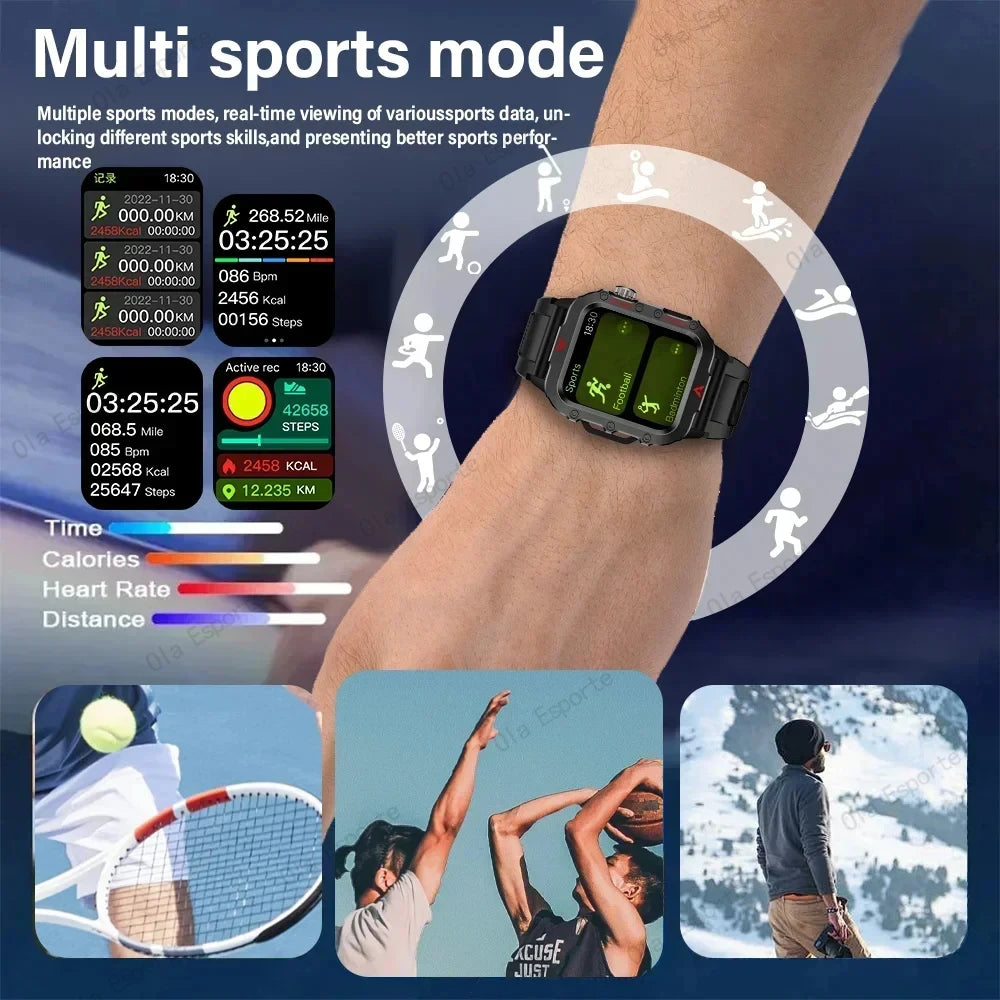 2025 Smartwatch Military Outdoor Sports Watches For Man Woman LED Flashlight Health Monitoring 1.73 inch Bluetooth Watches New