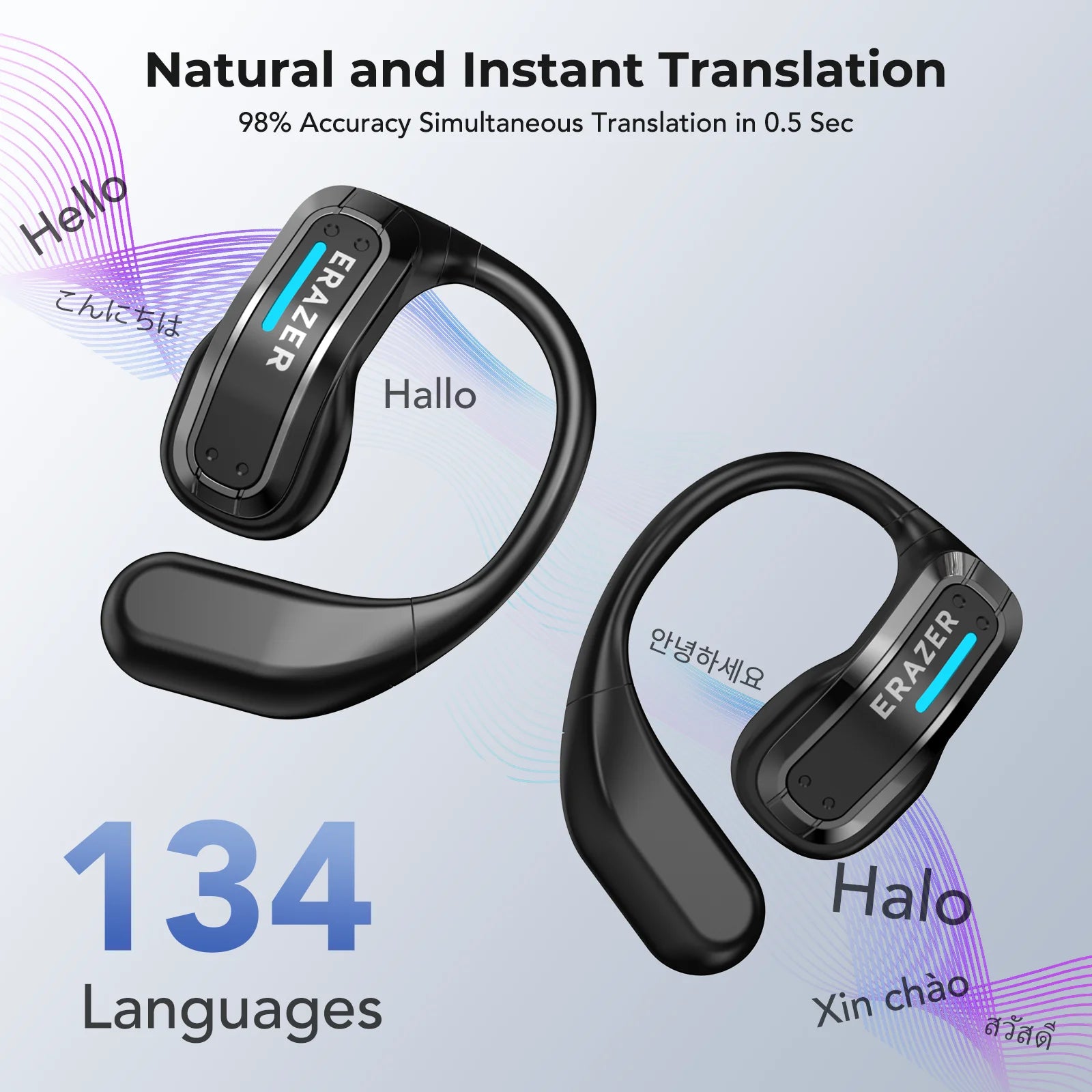 Sleek AI Translator Earbuds X8 With Low Latency Gaming Bluetooth 5.4 — Black | KIMLUD