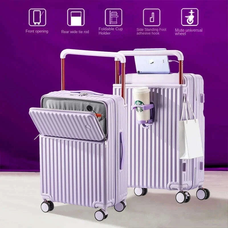 KIMLUD, Aluminum Framed Front Open Suitcase Carry-on Bag Wide Handle Luggage Multifunctional 20/28-inch Impact Resistant Travel Bag, KIMLUD Womens Clothes