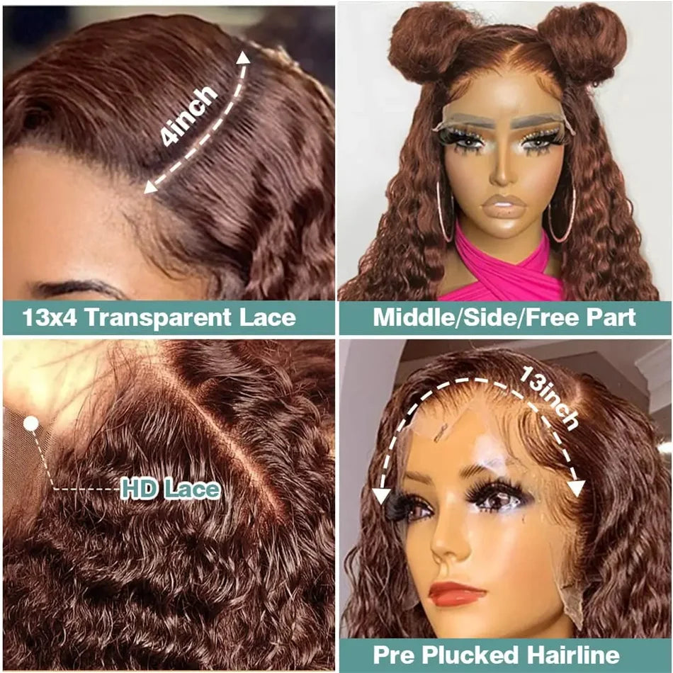 Lace Front Wig – Deep Wave – Human Hair – Chocolate Brown | KIMLUD