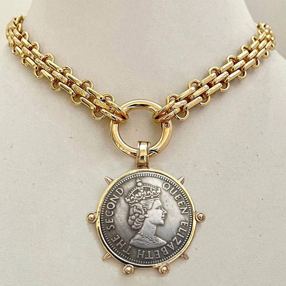 Pendant Necklace – Freshwater Pearl Coin Pendant – Choker – Turquoise | KIMLUD