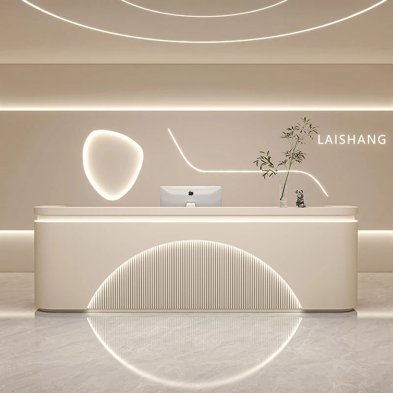 Modern Reception Desk With Integrated LED Lighting — White | KIMLUD
