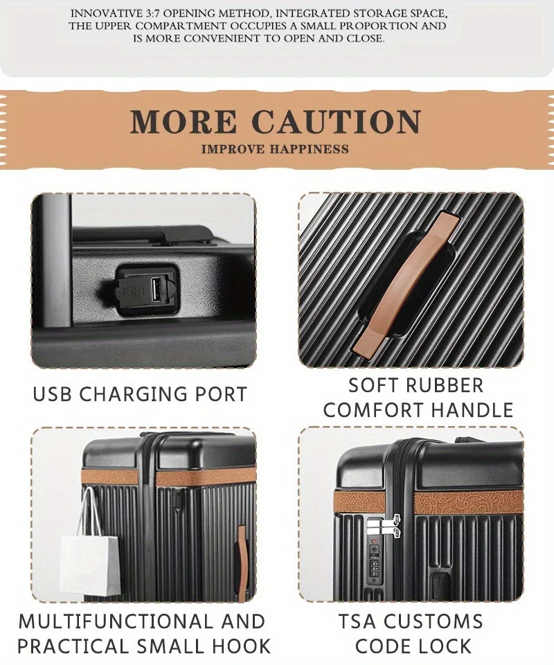 Hardshell ABS+PC Suitcase Large-Capacity With USB Port — White | KIMLUD
