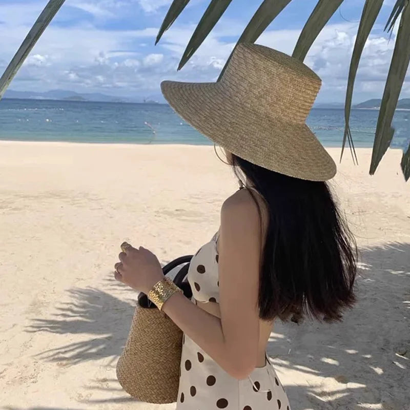 Elegant Straw Sun Hat With Ribbon — Natural | KIMLUD