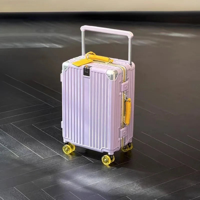 Wide-Handle Travel Suitcase With Cup Holder — Black | KIMLUD