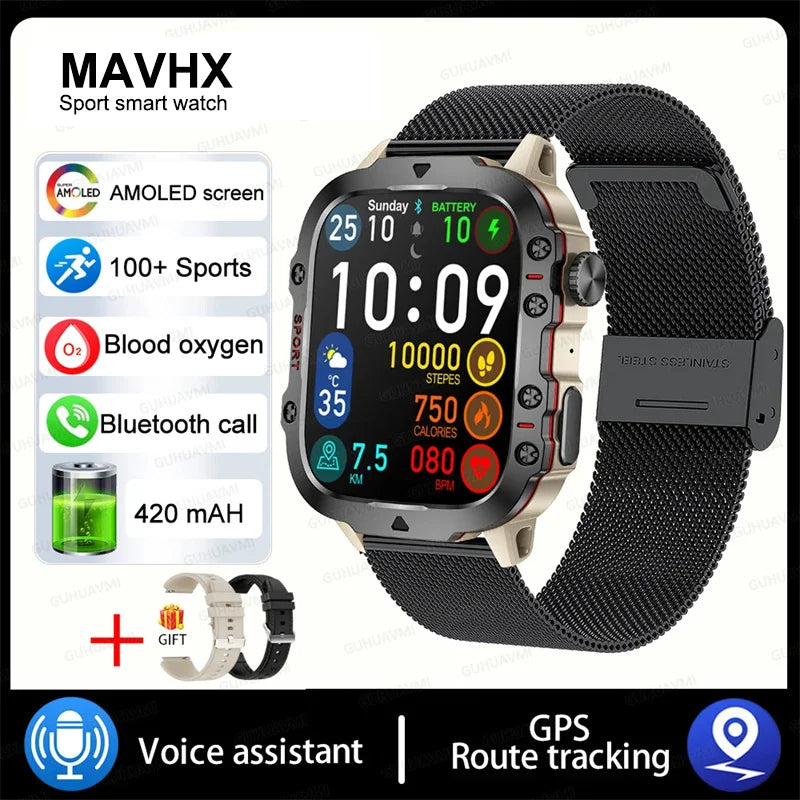 2024New Rugged Military Fitness Smart Watch Men For Android Xiaomi IOS 3ATM Waterproof Sport Ai Voice Calling Smartwatch Outdoor