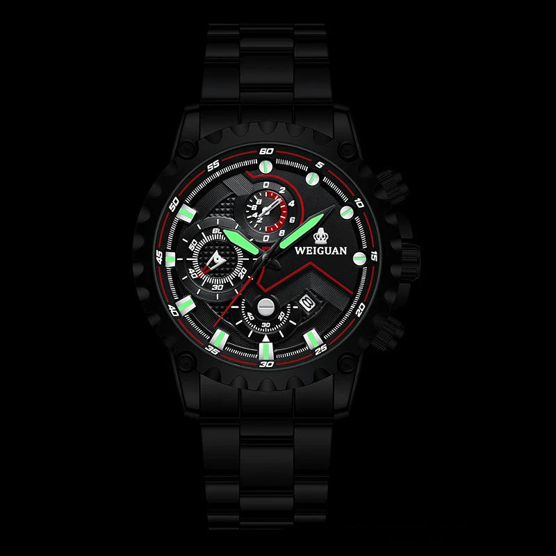 Men's Watch Black Warrior Authentic Trendy Stainless Steel Waterproof Luminous Calendar Male Fashion Quartz Clock Watches Gift