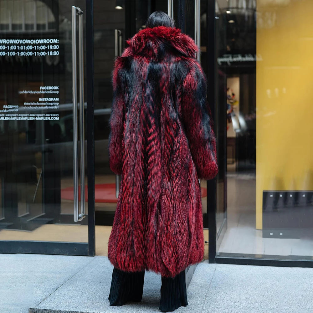 KIMLUD, 120cm Long Real Silver Fox Fur Coat with Big Turn-down Collar High Street Women Genuien Wholeskin Fox Fur Coats Outwear Woman, KIMLUD Womens Clothes