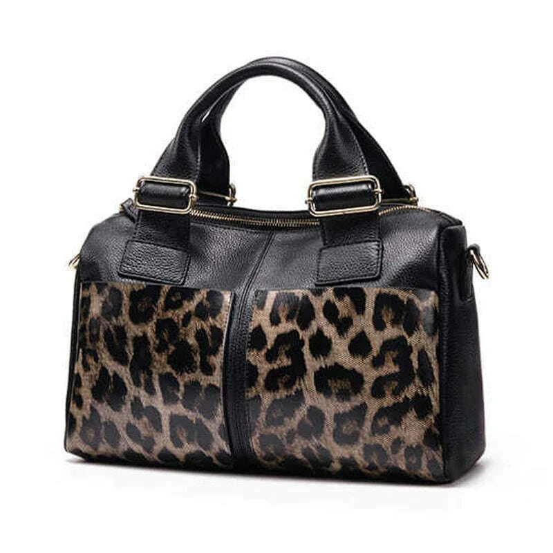 KIMLUD, Aidrani Fashion Leopard Pattern Genuine Leather Women's Bag Large Capacity Women's Handbag Cowhide Multi functional Shoulder Bag, KIMLUD Womens Clothes